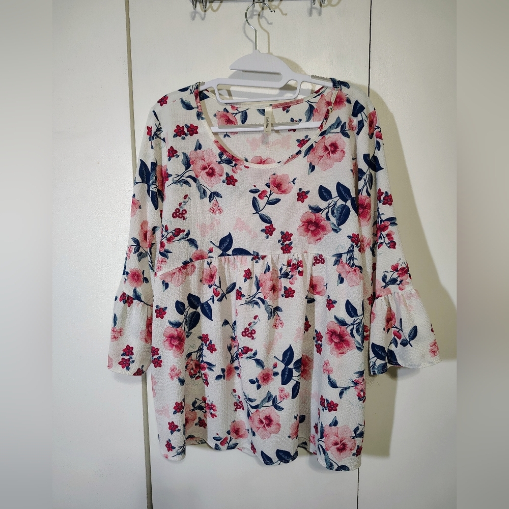 Floral Print Blouse with Bell Sleeves